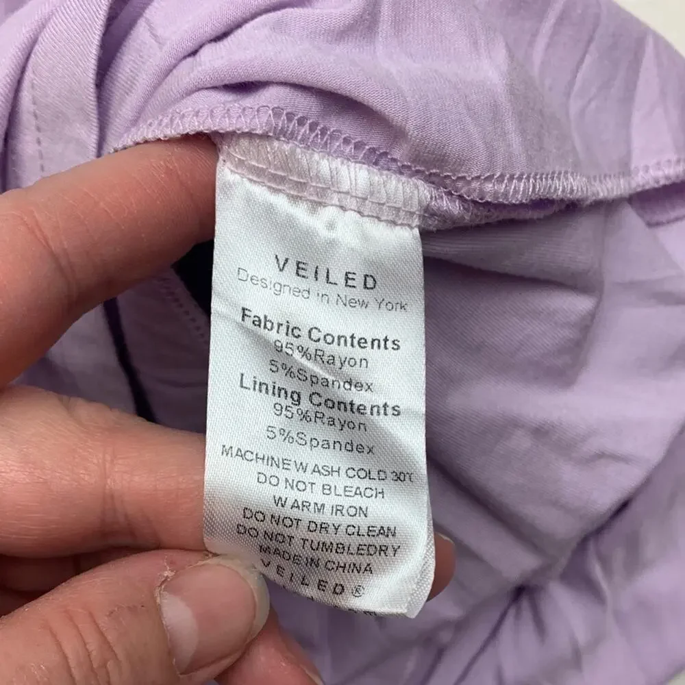 Veiled size medium long sleeve lavender conservative shirt lined ruched tunic